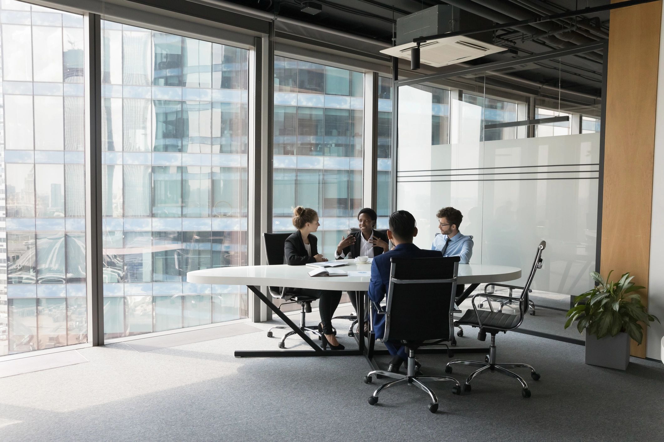 Engineering consulting team in a project meeting