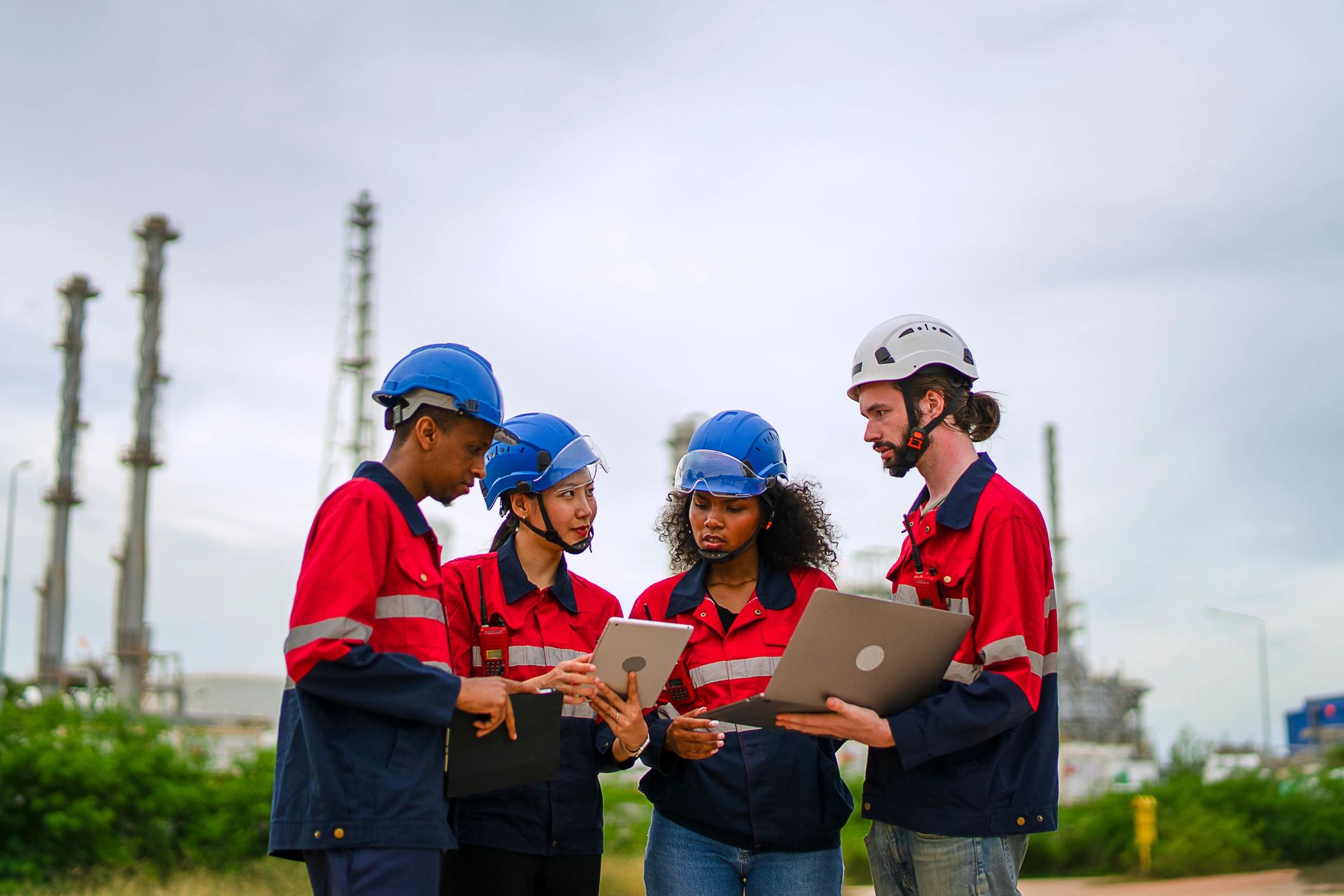 Industrial engineering team working on site