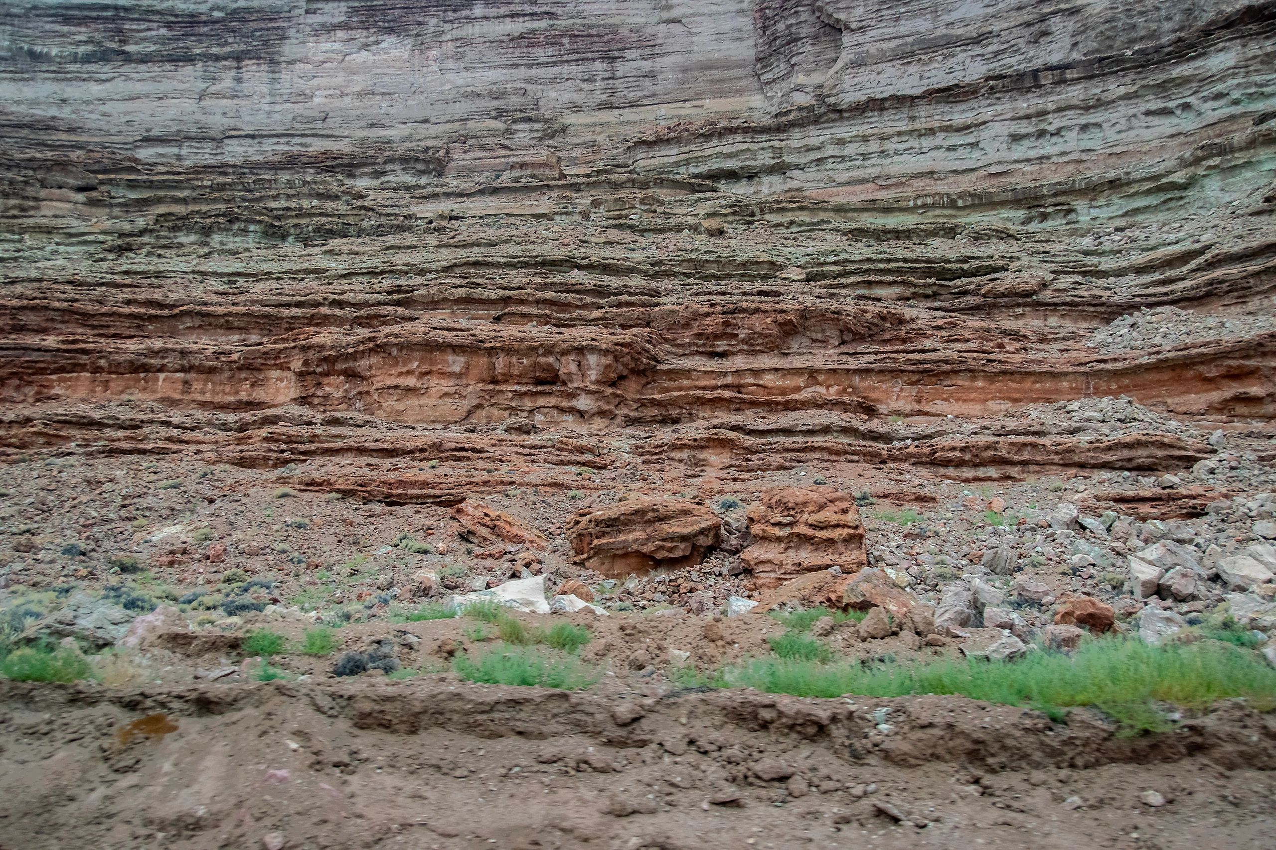 Subsurface geology landscape showing exposed layered rock formations